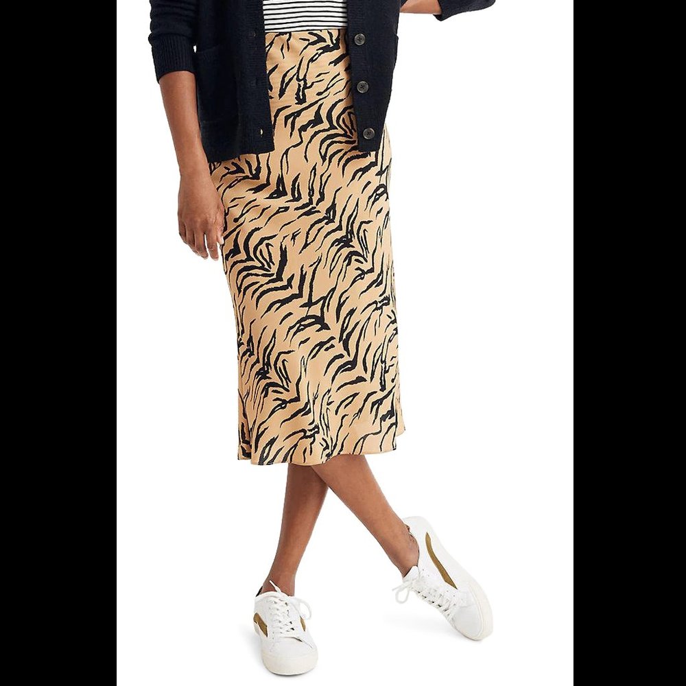 Madewell Silk Midi Slip Skirt in Tiger Stripe- 00